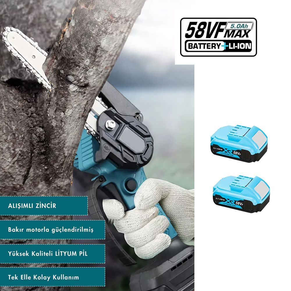 Makita DUZ031 Akülü Makaslı Dal Budama ve Dal Budama Testere 2Li Set 58V 5Ah Çift Akülü Çelik Şanzımanlı